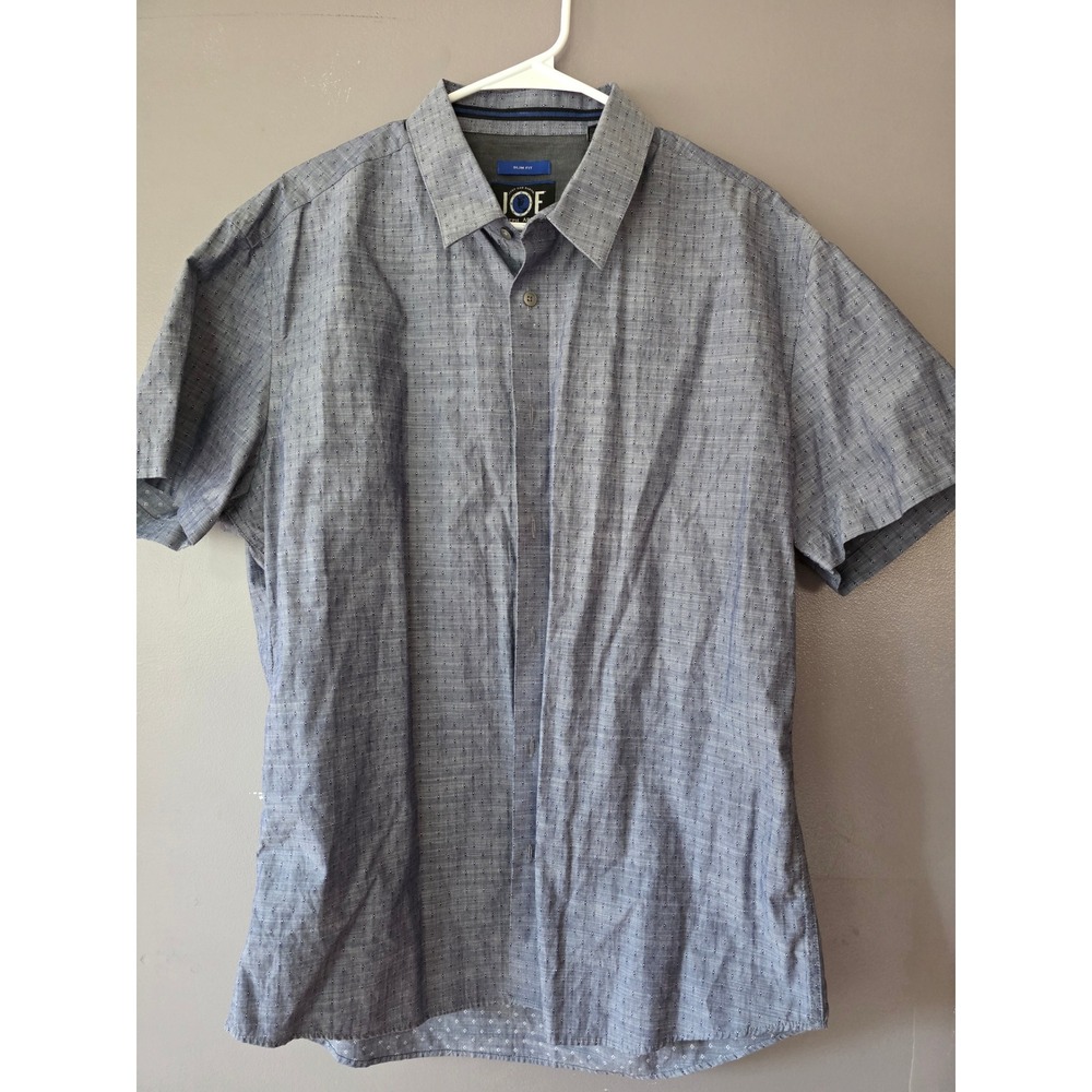 Joseph Abboud JOE Mens XL Slim Fit Short Sleeve Button Down Shirt Blue Geometric
